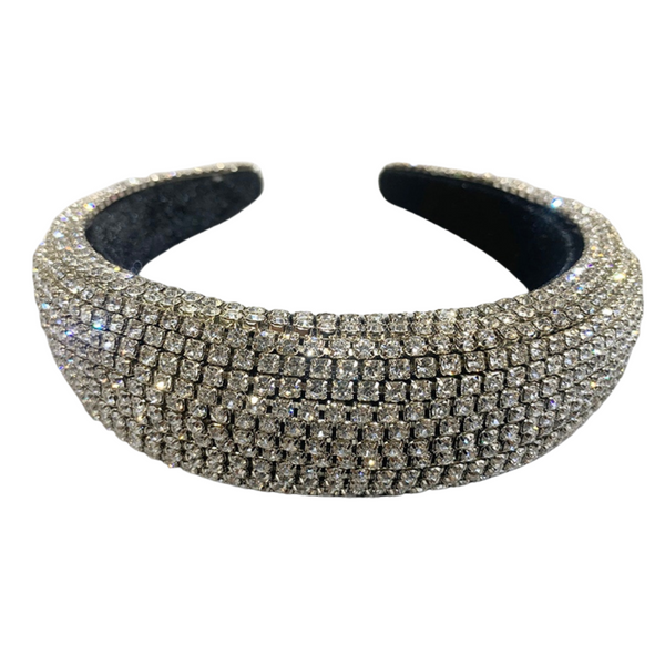 Elevated Headband - Clear Rhinestones + Silver Metal